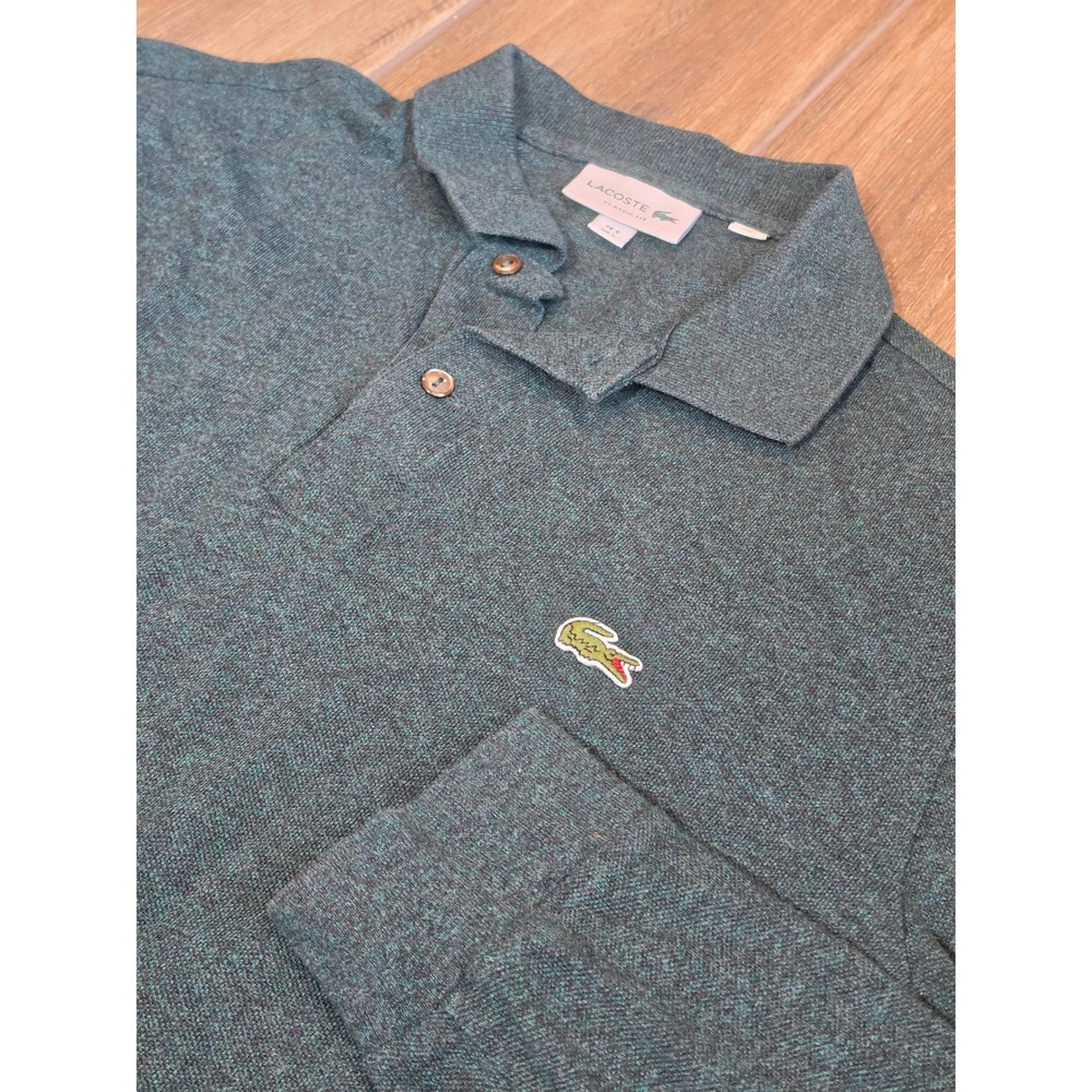 Lacoste Mens Long Sleeve Polo Shirt Green Heathered Classic Fit FR 5 US L